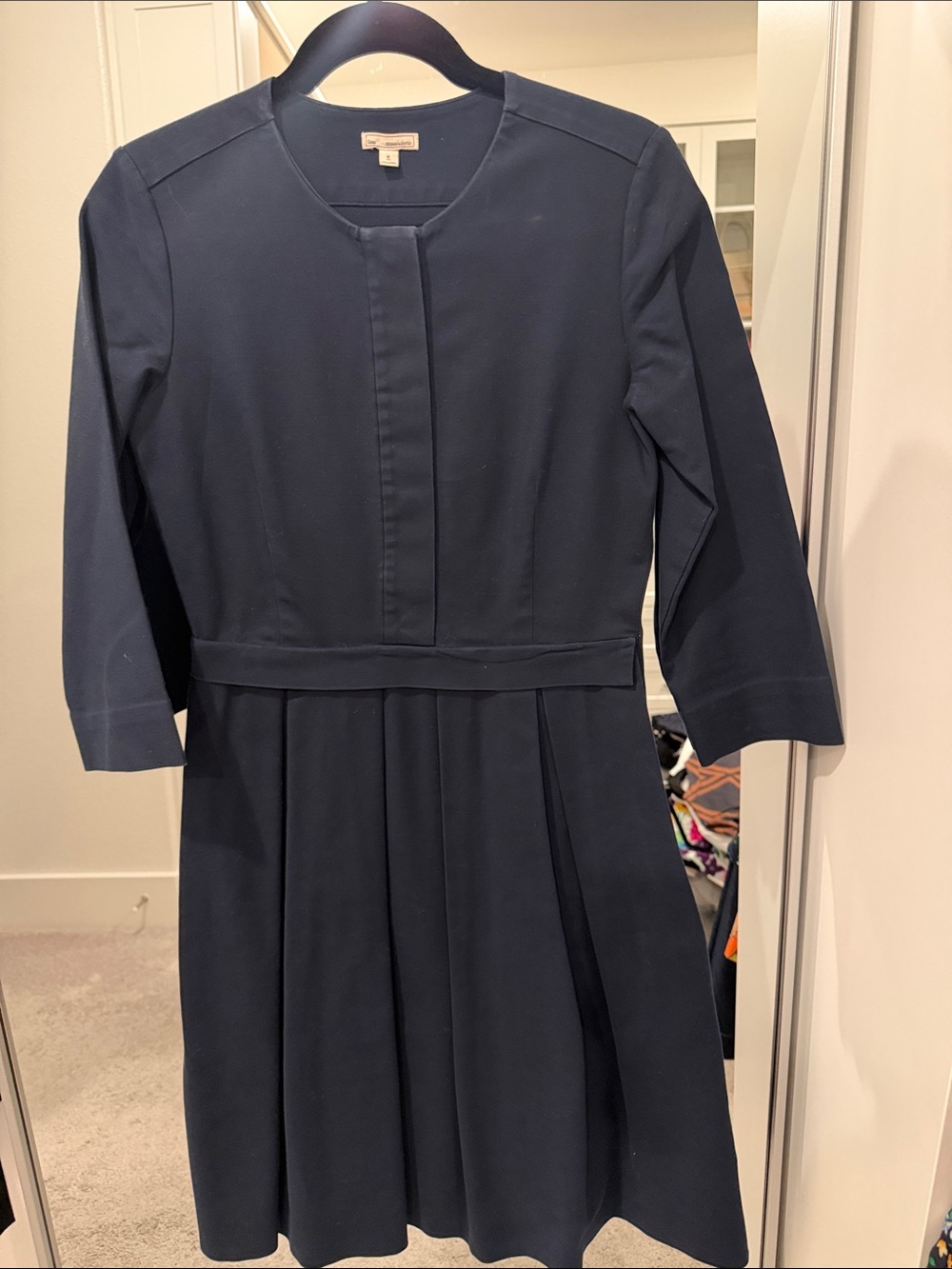 GAP Navy Pleated Formal Dress with Three-Quarter Sleeves